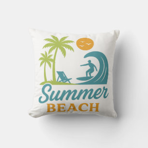 Coussin Scène de surf rétro sur la plage d'été
