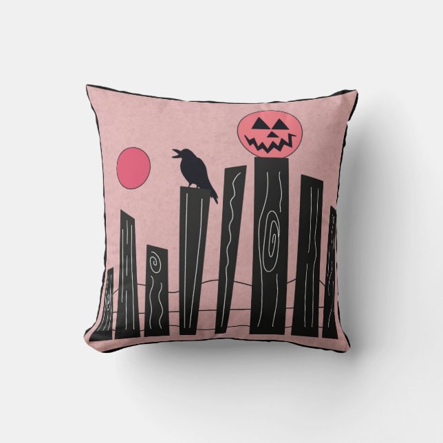 Coussin Scène d'Halloween avec clôture, corneille, pleine  (Recto)
