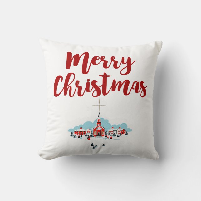 Coussin Scène d'hiver avec une église rouge et l'étoile de (Recto)