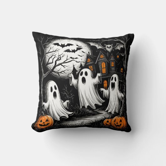 Coussin Scène effrayante d'Halloween avec des fantômes (Recto)
