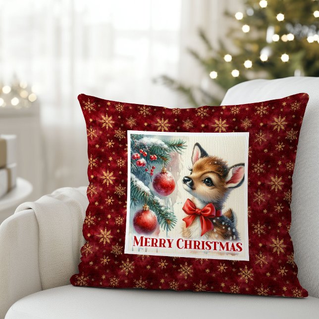 Coussin Scène enneigée de rêve pour la décoration de la ch (Dreamy snowy scene baby deer kids room decor (50))