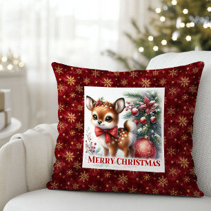 Coussin Scène enneigée radieuse bébé cerf décoration de ch