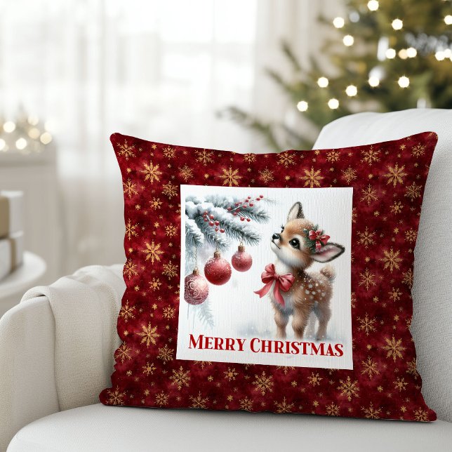 Coussin Scène enneigée silencieuse bébé cerf décoration de (Silent snowy scene baby deer cozy kids room decor)