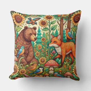 Coussin Scène fantaisiste de la forêt avec des animaux mig