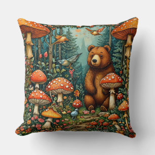 Coussin Scène fantaisiste de la forêt avec des animaux mig