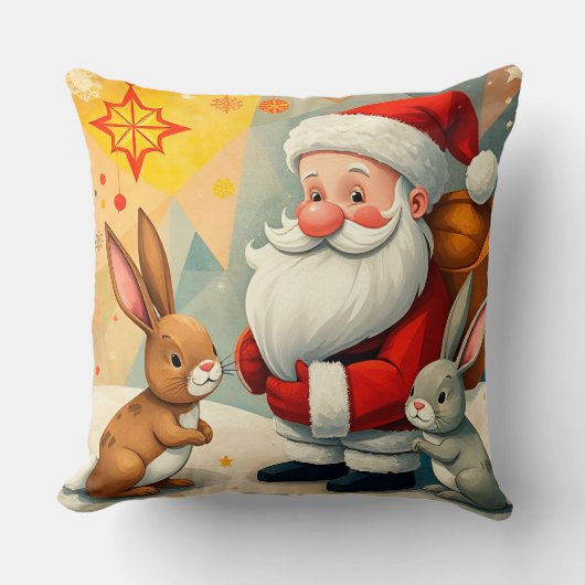 Coussin Scène festive du Père Noël avec des lapins adorabl (Recto)