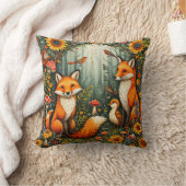 Coussin Scène forestière avec renards, oiseaux, tournesols (Couverture)