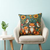Coussin Scène forestière avec renards, oiseaux, tournesols (Chaise)