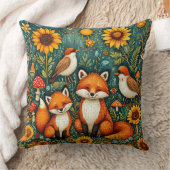Coussin Scène forestière avec renards, oiseaux, tournesols (Couverture)