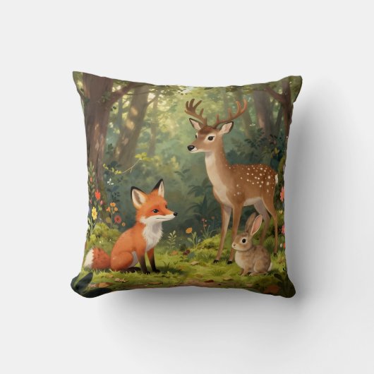 Coussin Scène forestière d'animaux mignons de la forêt (Recto)