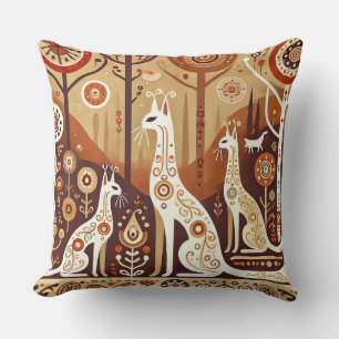Coussin Scène géométrique de chats abstraits dans la natur