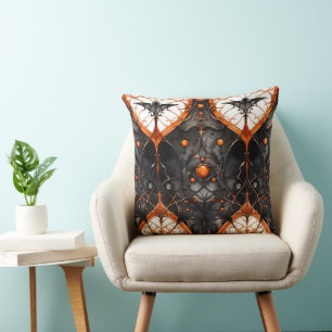 COUSSIN SCÈNE GOTHIQUE D'HALLOWEEN NOIRE ET ORANGE EFFRAYA