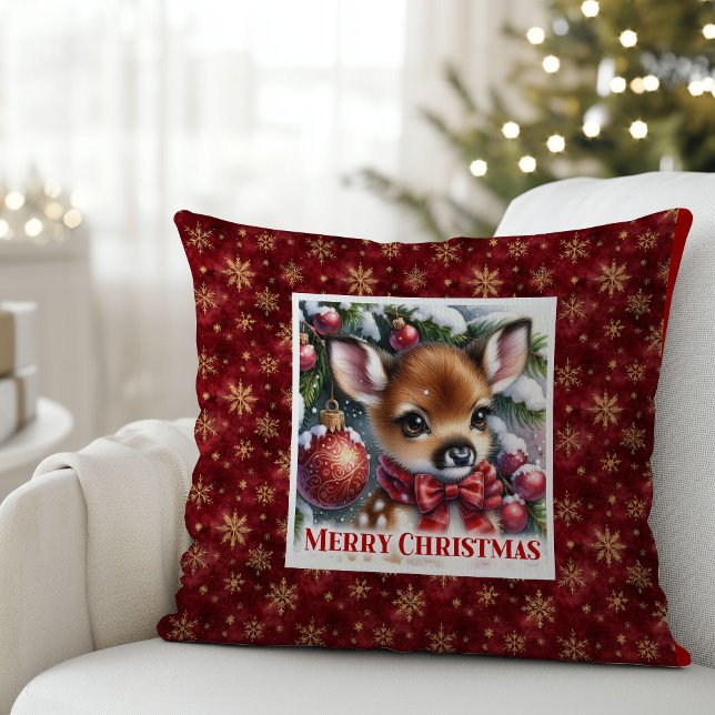 Coussin Scène hivernale classique de faon pour chambre d'e (Classic Baby Fawn Winter Scene Kids Room Decor Christmas Pillow

)