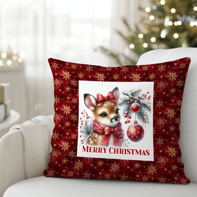 Coussin Scène hivernale de bébé cerf confortable Décoratio (Cozy Baby Deer Winter Scene Kids Room Decor Christmas Pillow

)
