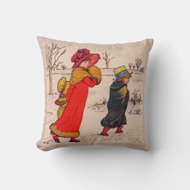 Coussin Scène hivernale de Kate Greenaway (Recto)
