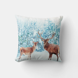 Coussin Scène hivernale de la famille des cerfs de neige