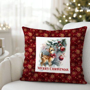 Coussin Scène hivernale fantaisiste avec bébé cerf pour la
