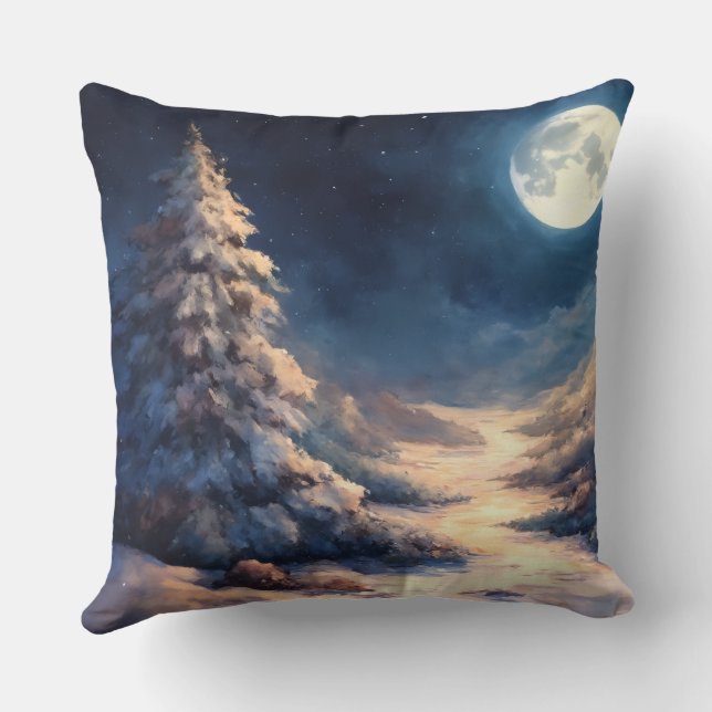 Coussin Scene hivernale Moonlit Peint (Verso)