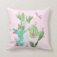 Scène mignonne de lama et de cactus - rose