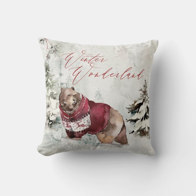 Coussin Scène rustique de faune hivernale merveilleuse (Recto)