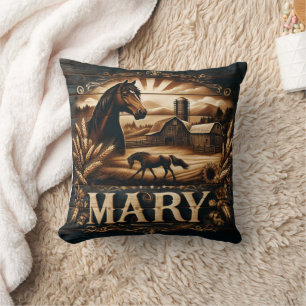 Coussin Scène rustique de ferme avec cheval et grange