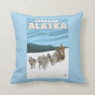 Coussin Scène Sledding de chien - Cordova, Alaska