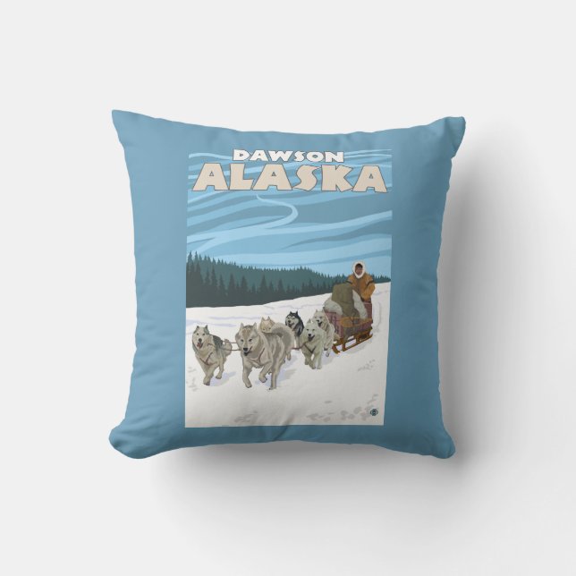 Coussin Scène Sledding de chien - Dawson, Alaska (Recto)