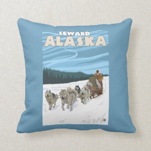 Coussin Scène Sledding de chien - Seward, Alaska
