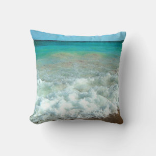 Coussin Scène vibrante d'aquarelle de plage