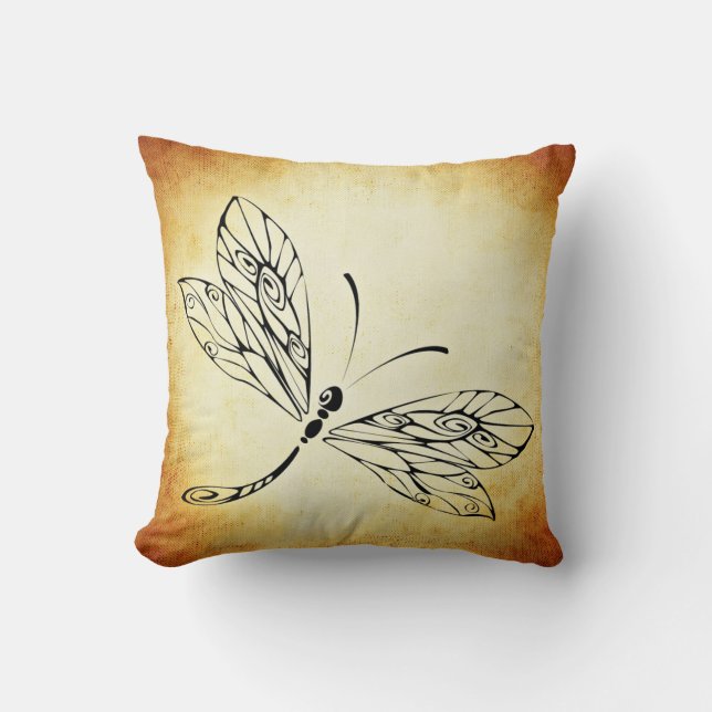 Coussin Schéma abstrait sale vintage libellule (Recto)