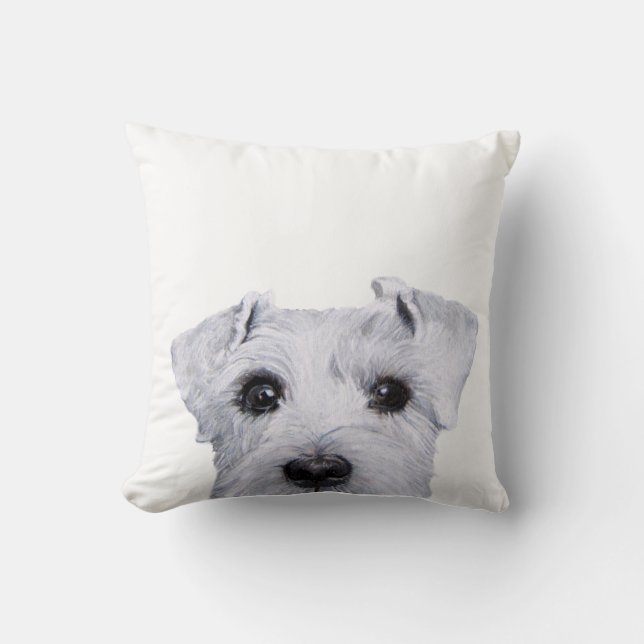 Coussin Schnauzer blanc, peinture originale et conception (Recto)