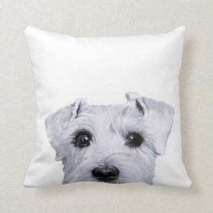 Coussin Schnauzer blanc, peinture originale et conception