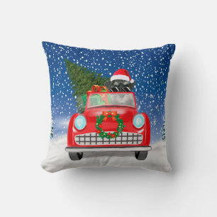 Coussin Schnauzer Chien Conduite Voiture En Noël De Neige