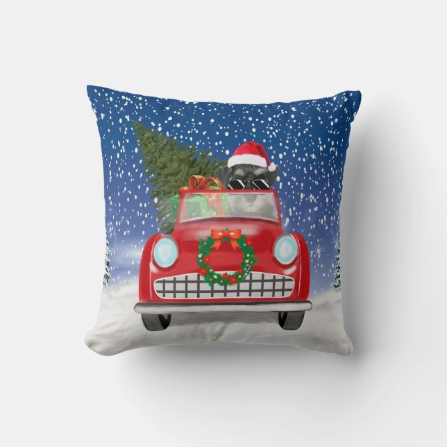 Coussin Schnauzer Chien Conduite Voiture En Noël De Neige (Recto)