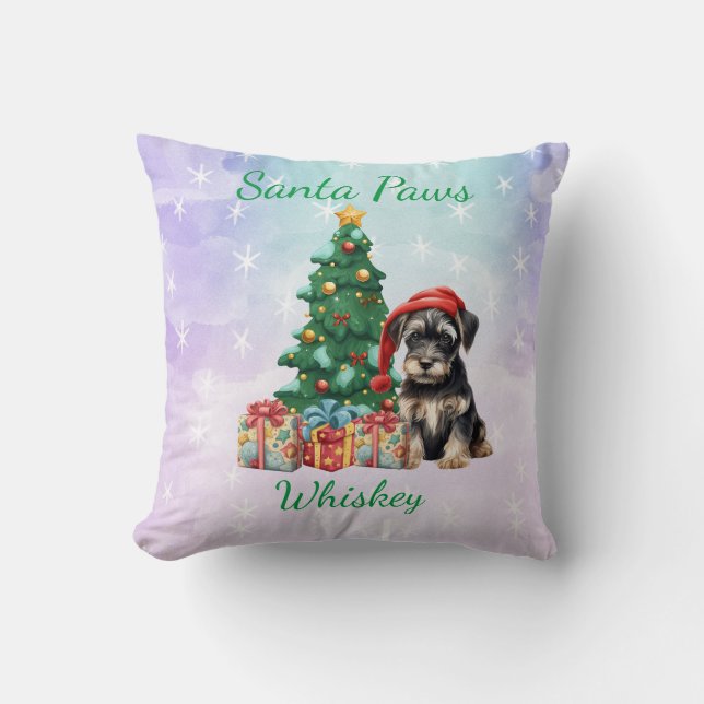 Coussin Schnauzer de chien de Noël personnalisable (Recto)