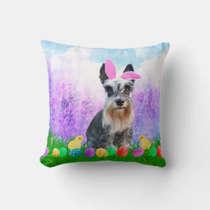 Coussin Schnauzer miniature avec oeufs de Pâques Poussins