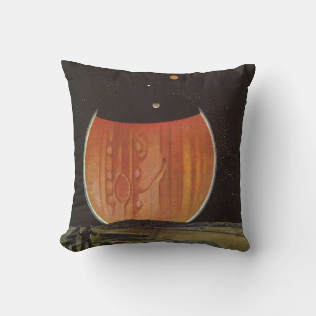 Coussin Science-fiction vintage, astronautes sur Ganymede (Recto)