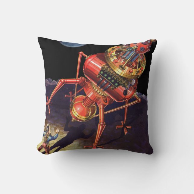 Coussin Science-fiction vintage d'astronaute avec robot al (Recto)