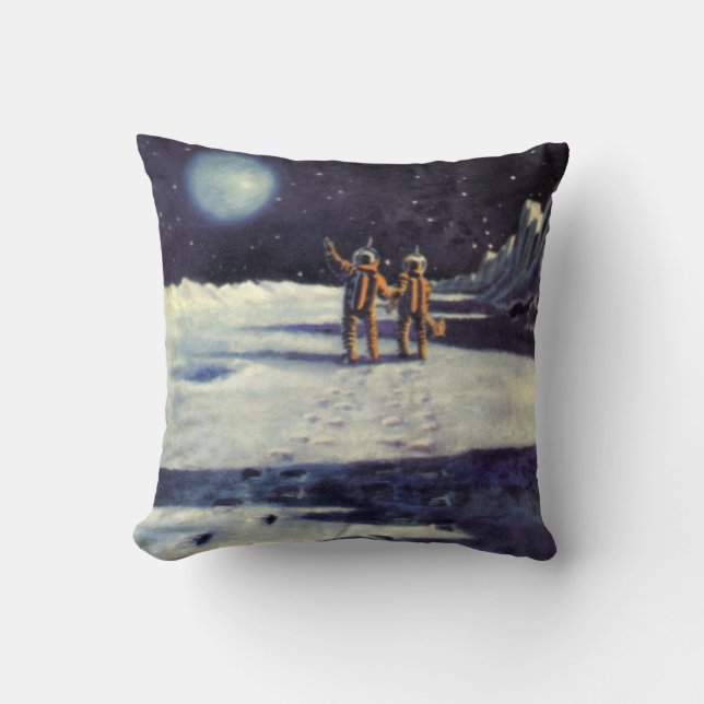 Coussin Science-fiction vintage d'astronautes extraterrest (Recto)
