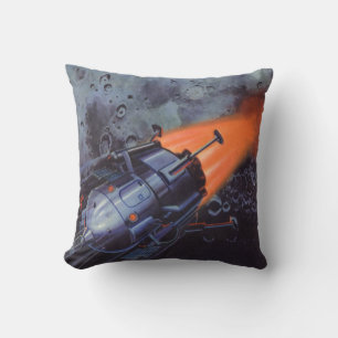 Coussin Science-fiction vintage, fusée lunaire décollant