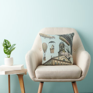 Coussin Science-fiction vintage, ville steampunk victorien