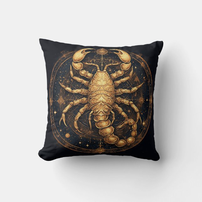 Coussin Scorpion sur un Mandala Astral d'or détaillé (Recto)