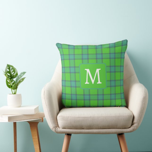 Coussin Scottish green &blue Plaid monogram (Chaise)