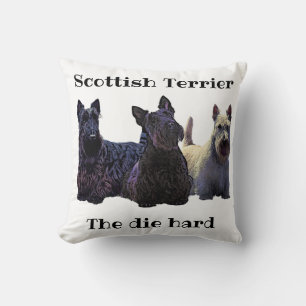 Coussin Scottish Terrier noir/blanc, plaid rouge profond