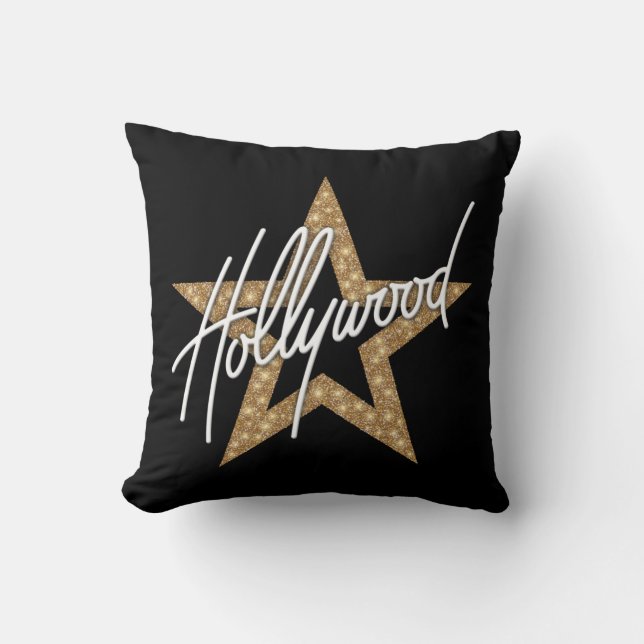 Coussin Script à main blanche hollywoodien avec étoile (Recto)