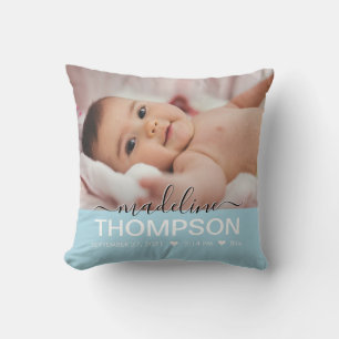 Coussin Script Blue Baby Newborn Keepsaké Nom photo