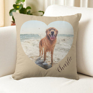 Coussin Script Coeur de Photo de Chien Personnalisé Modern