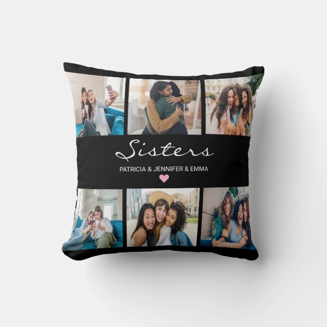 Coussin Script de calligraphie des soeurs | Collage photo  (Recto)