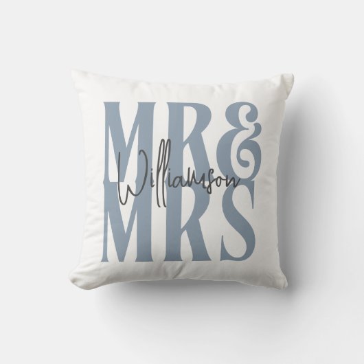 Coussin Script de calligraphie moderne M. Mme Mariage Bleu (Recto)