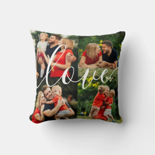 Coussin Script de collage de photos de famille Amour